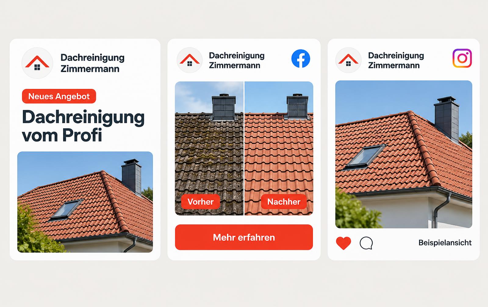 Beispielansicht von Google und Meta Beiträgen mit Referenzfotos