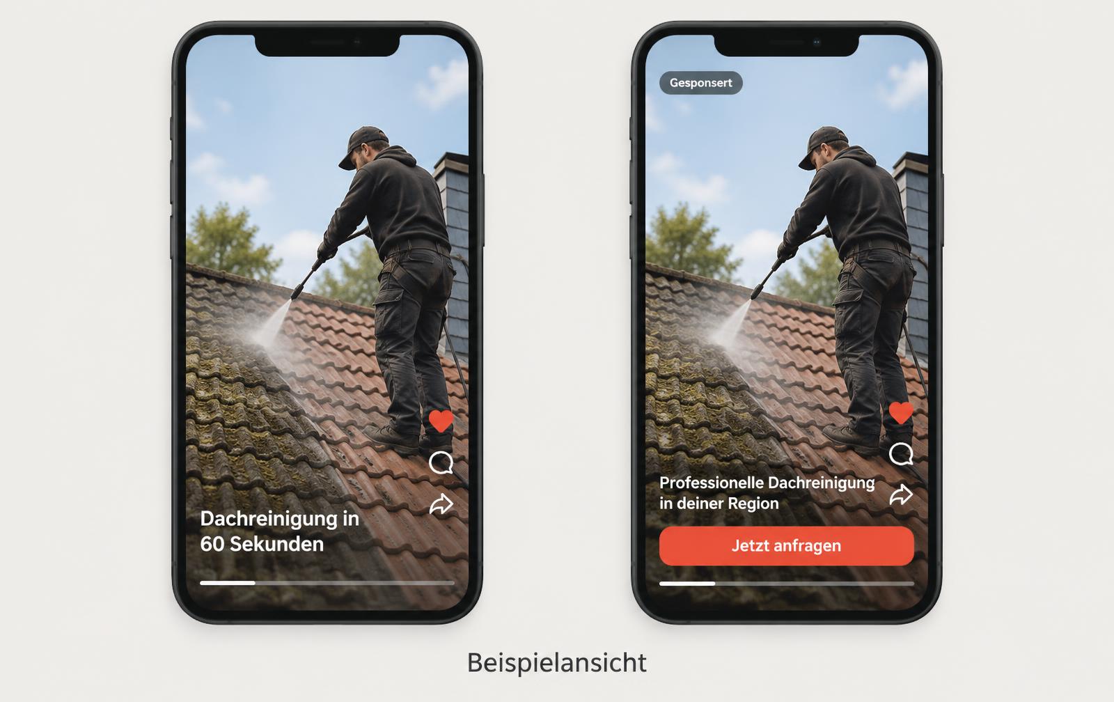 Beispielansicht eines TikTok Postings und einer TikTok Anzeige mit Anfragebutton